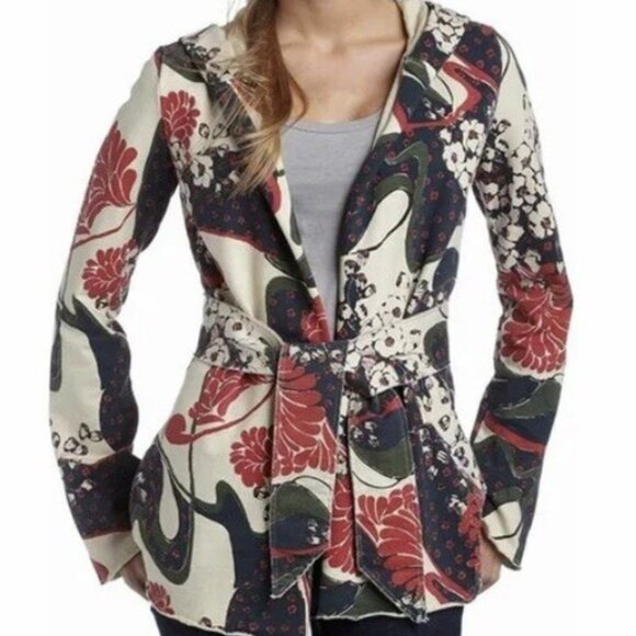 Lucky Brand Sweaters - LUCKY BRAND Kimono Sweater Jacket Tie Hood | Asian Print, Red/Cream/Blue | Med